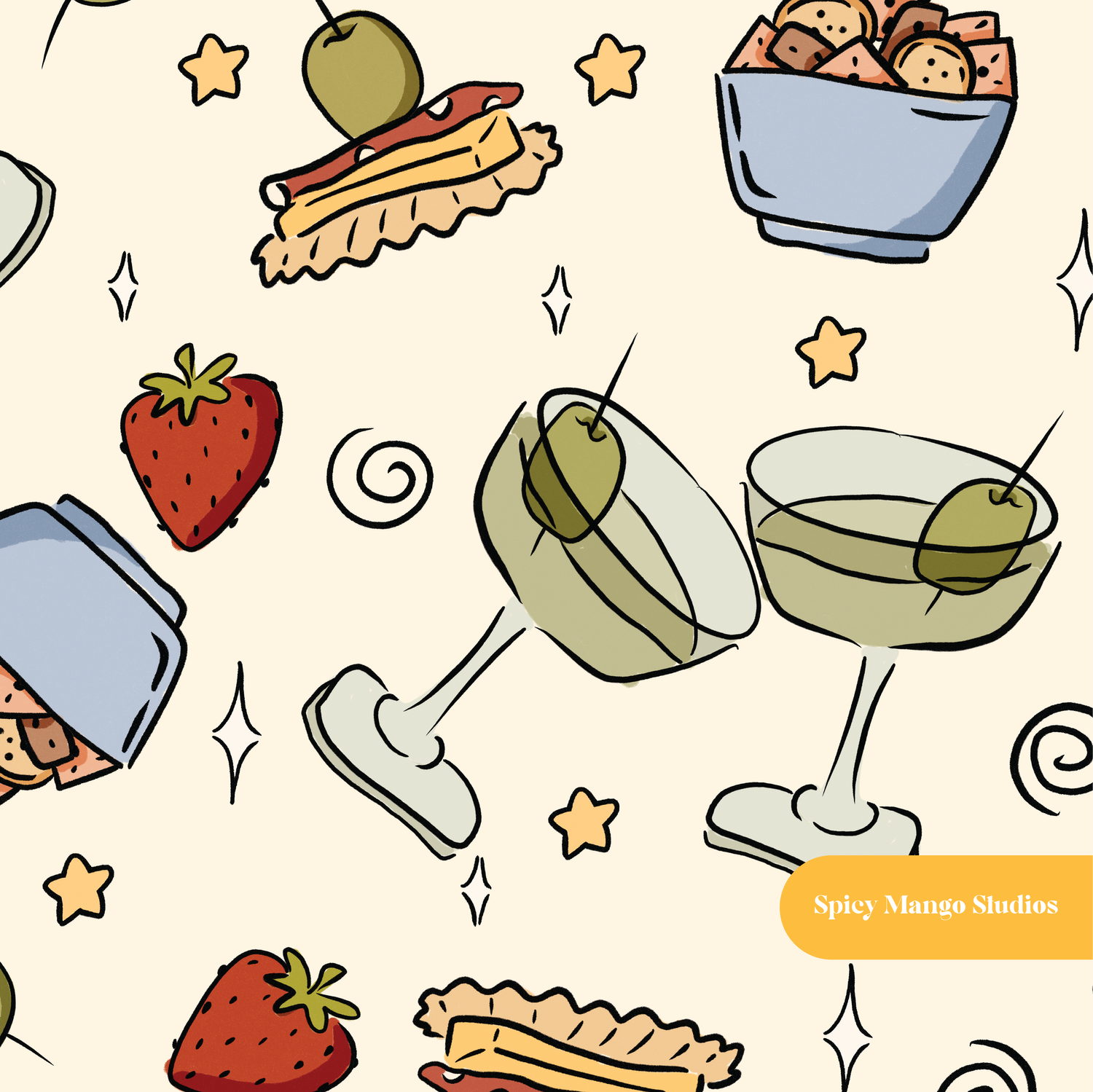 Neutral Martini Party Seamless Pattern – Digital Download