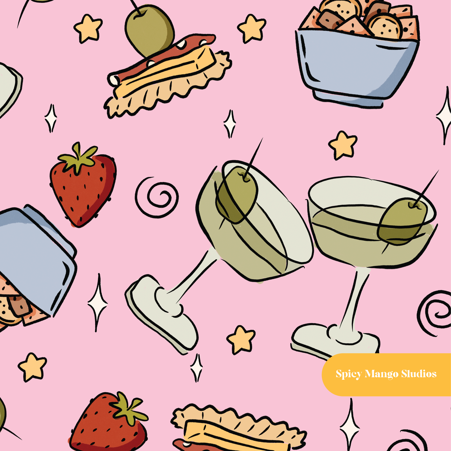 Pink Martini Party Seamless Pattern – Digital Download