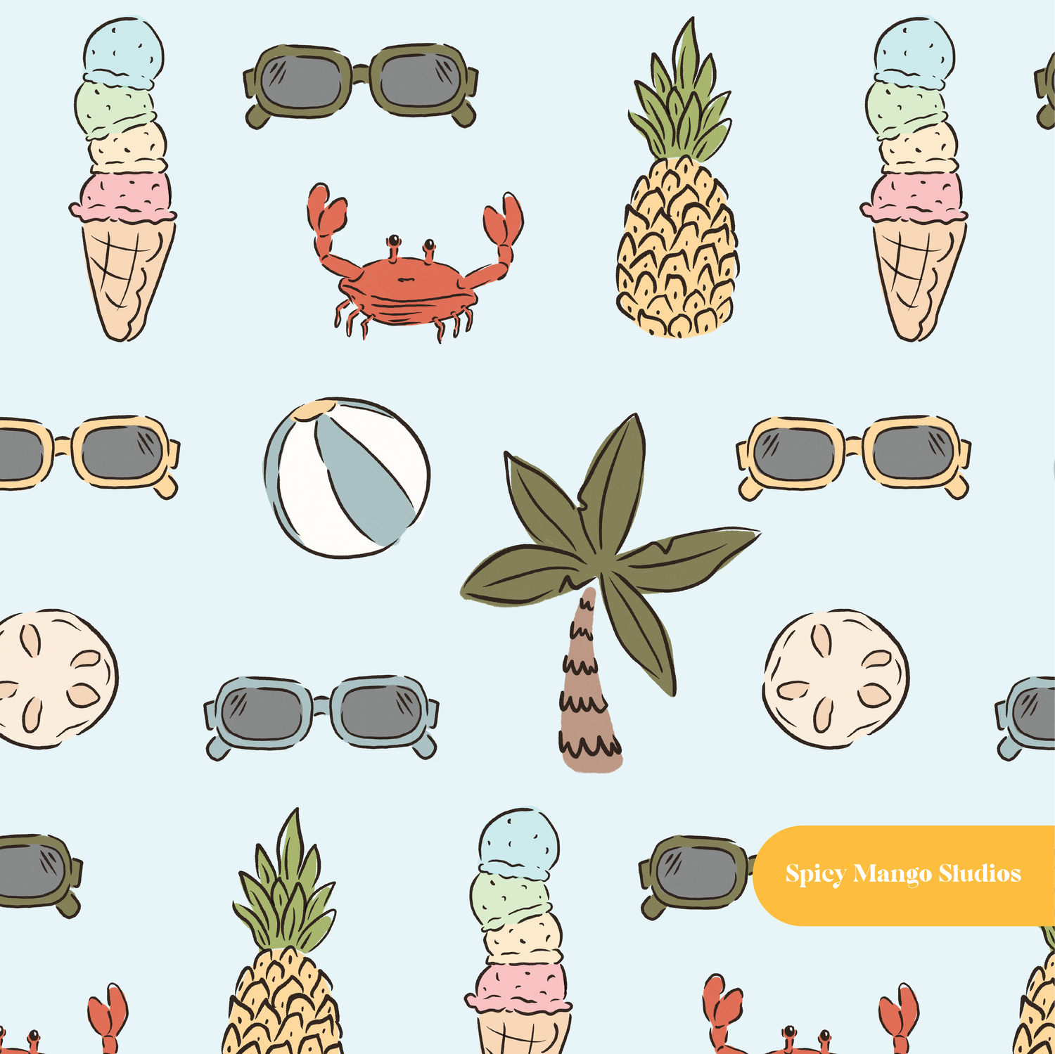 Light Blue Mellow Summer Seamless Pattern