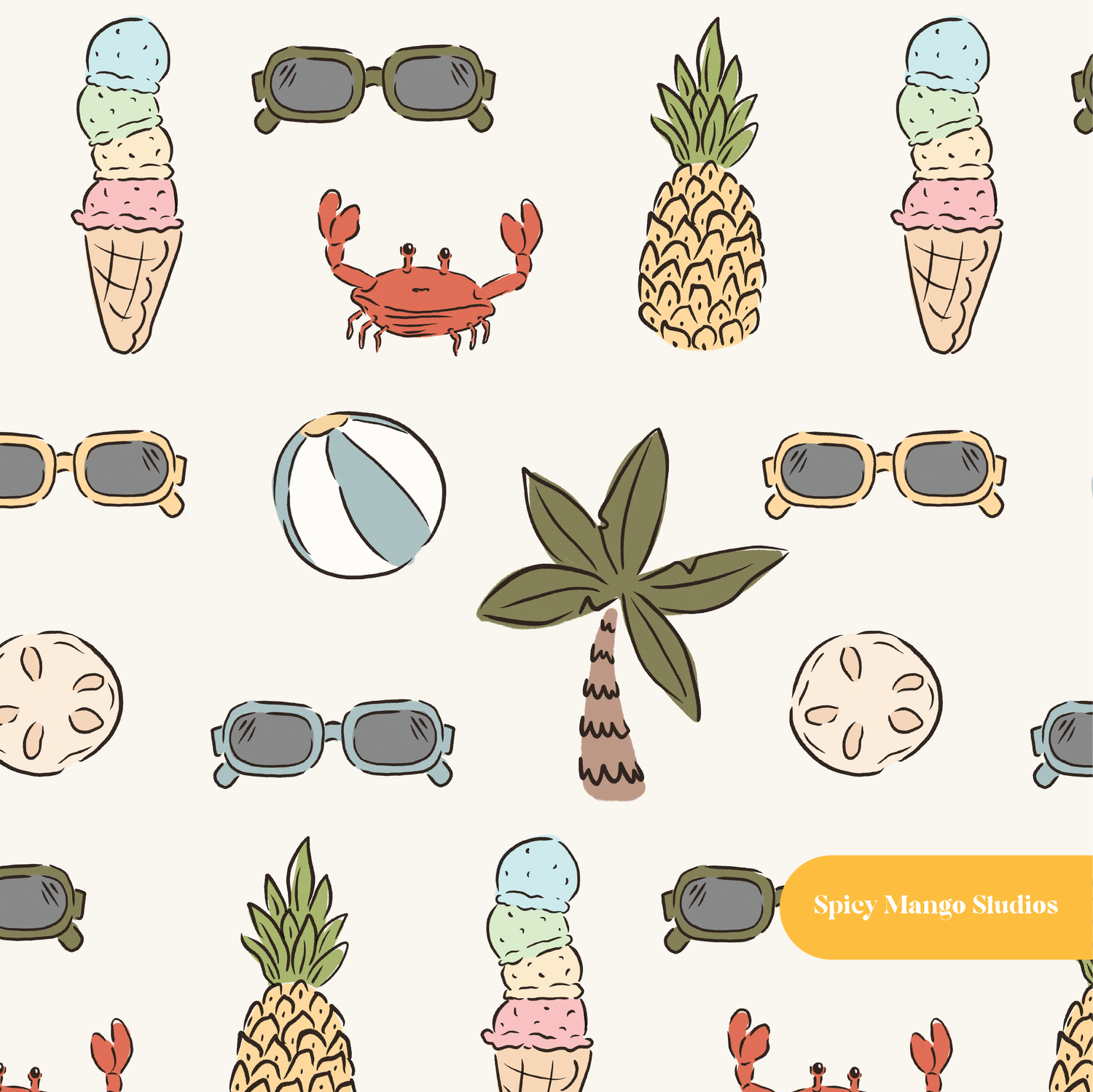 Off White Mellow Summer Seamless Pattern