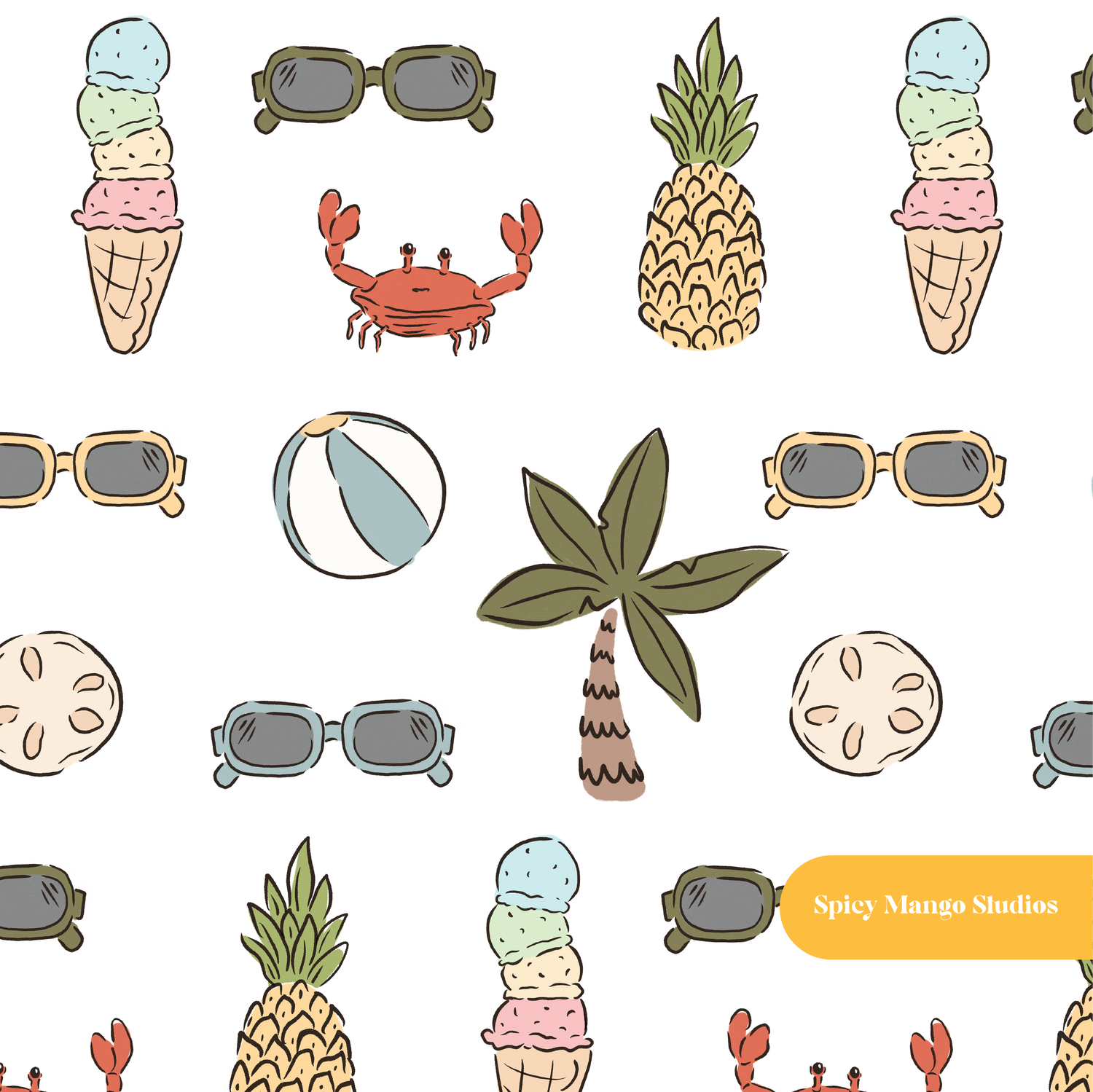 White Mellow Summer Seamless Pattern