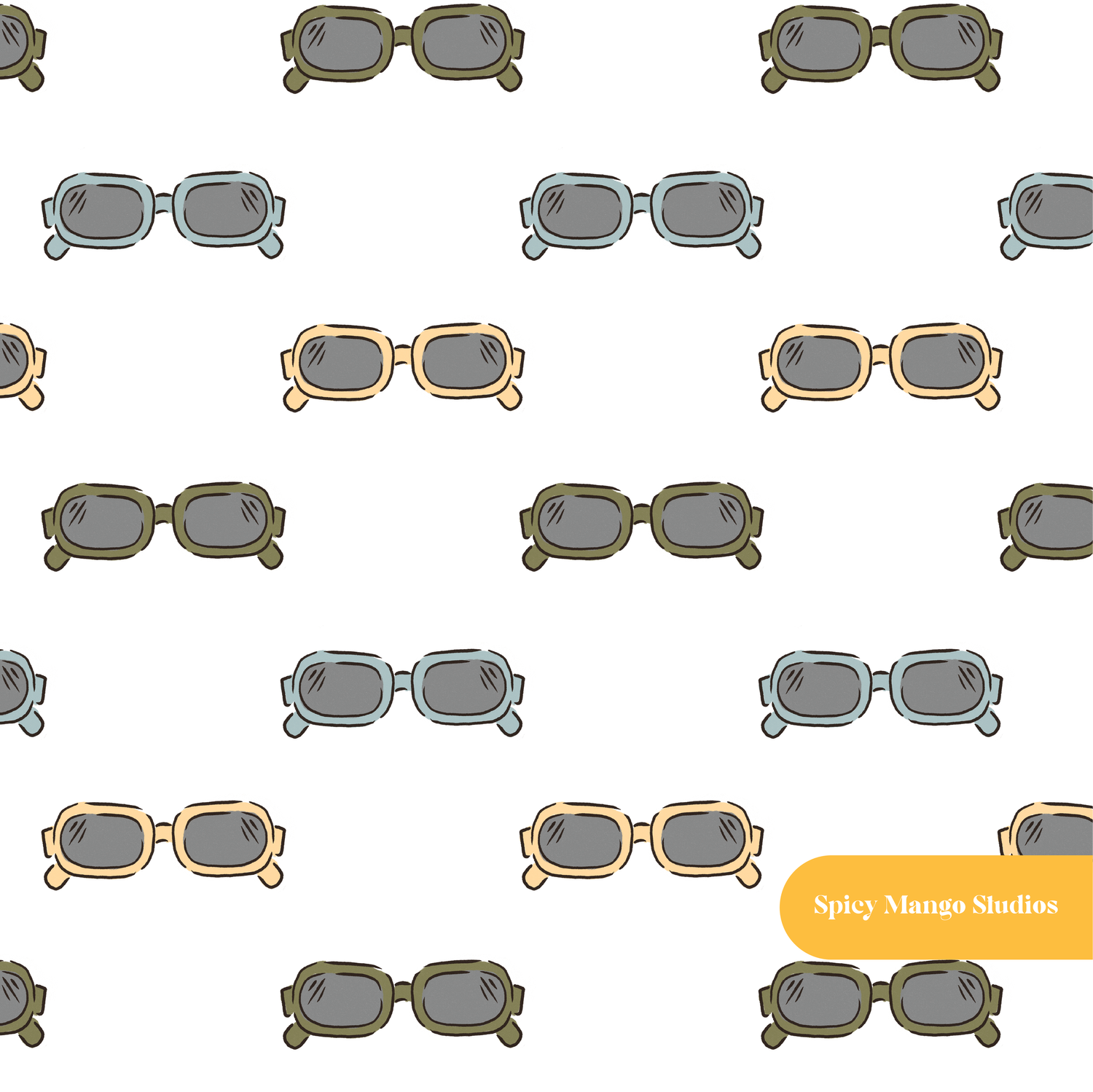 White Mellow Summer Sunnies Seamless Pattern