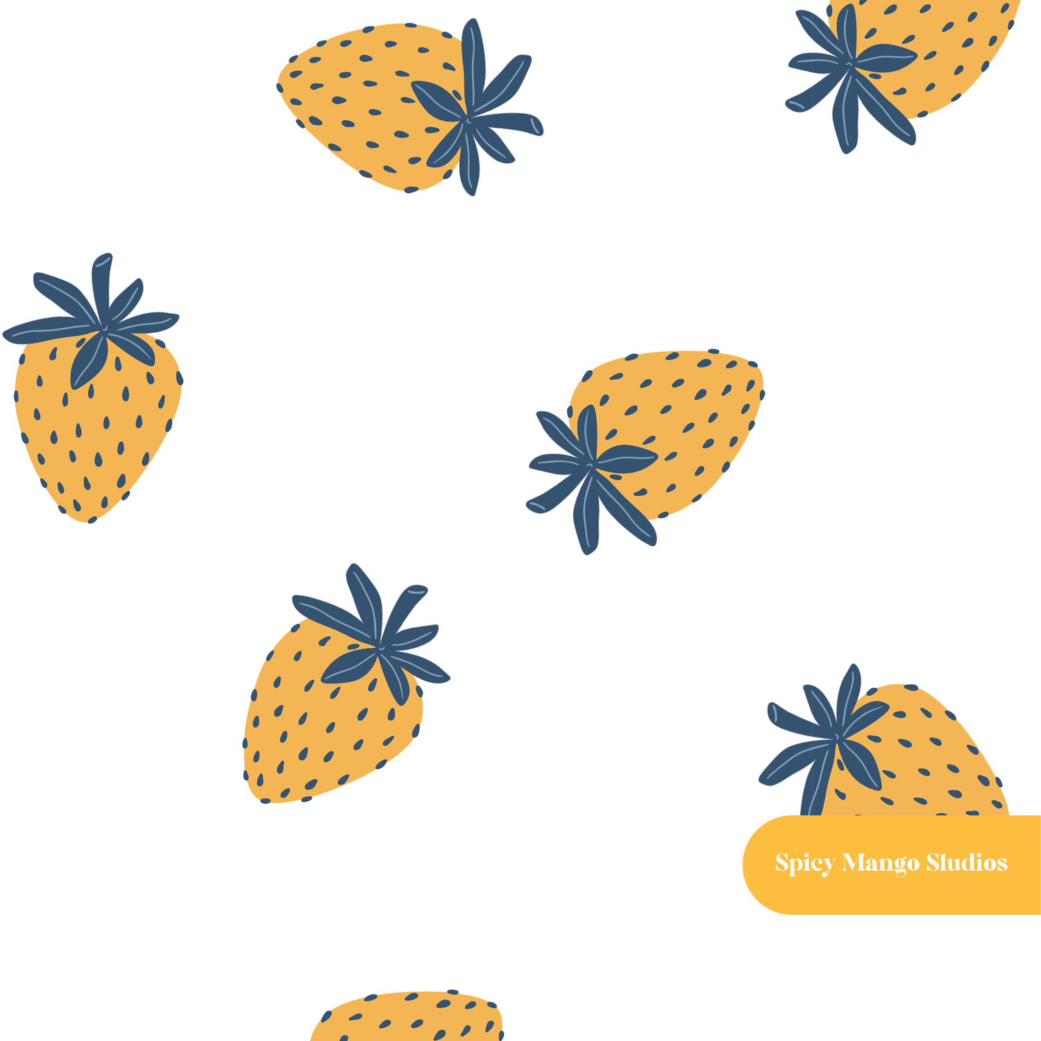 Mustard Modern Strawberries Seamless Pattern – Digital Download