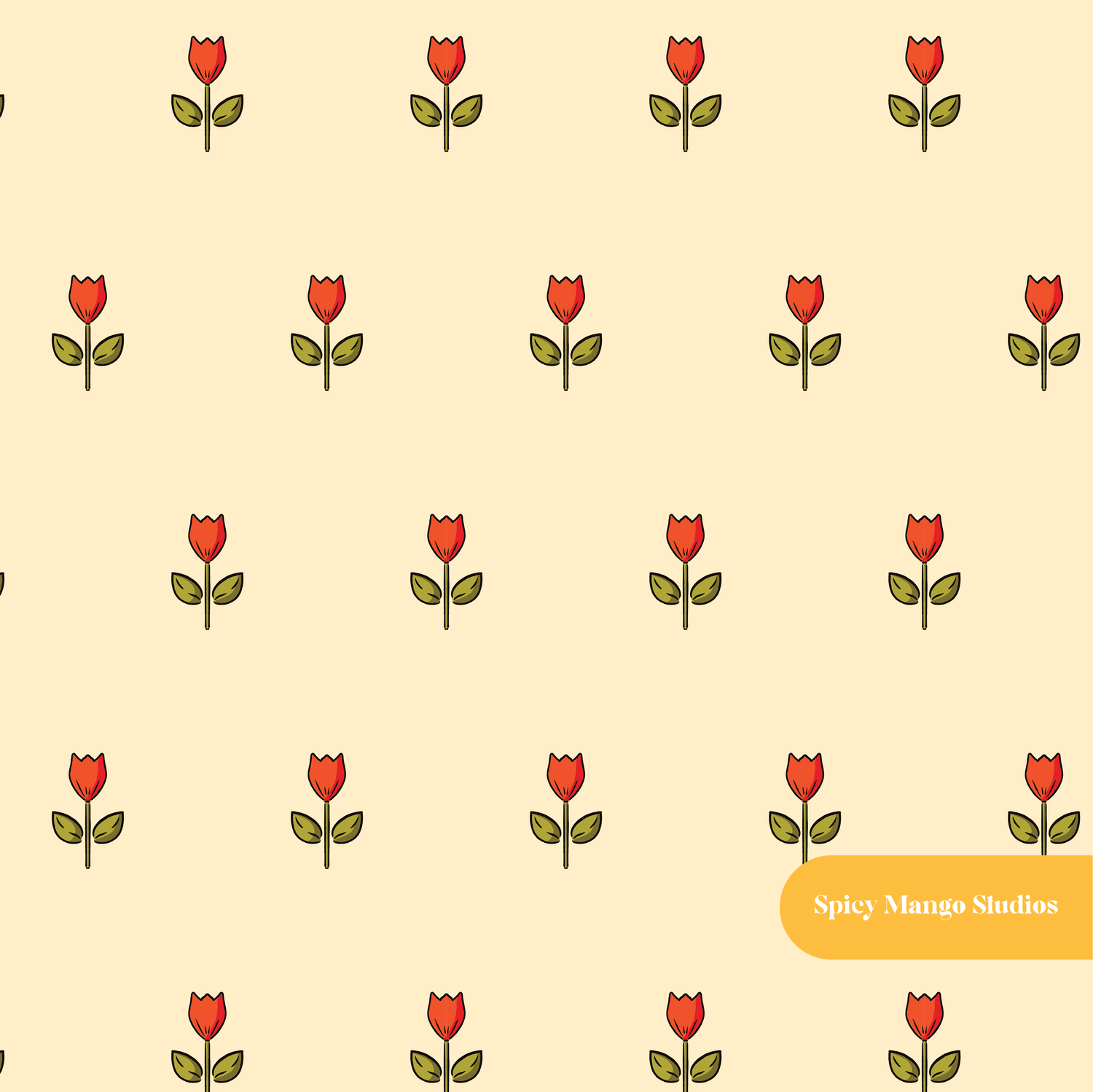Pastel Yellow and Red Matilda Floral Seamless Pattern
