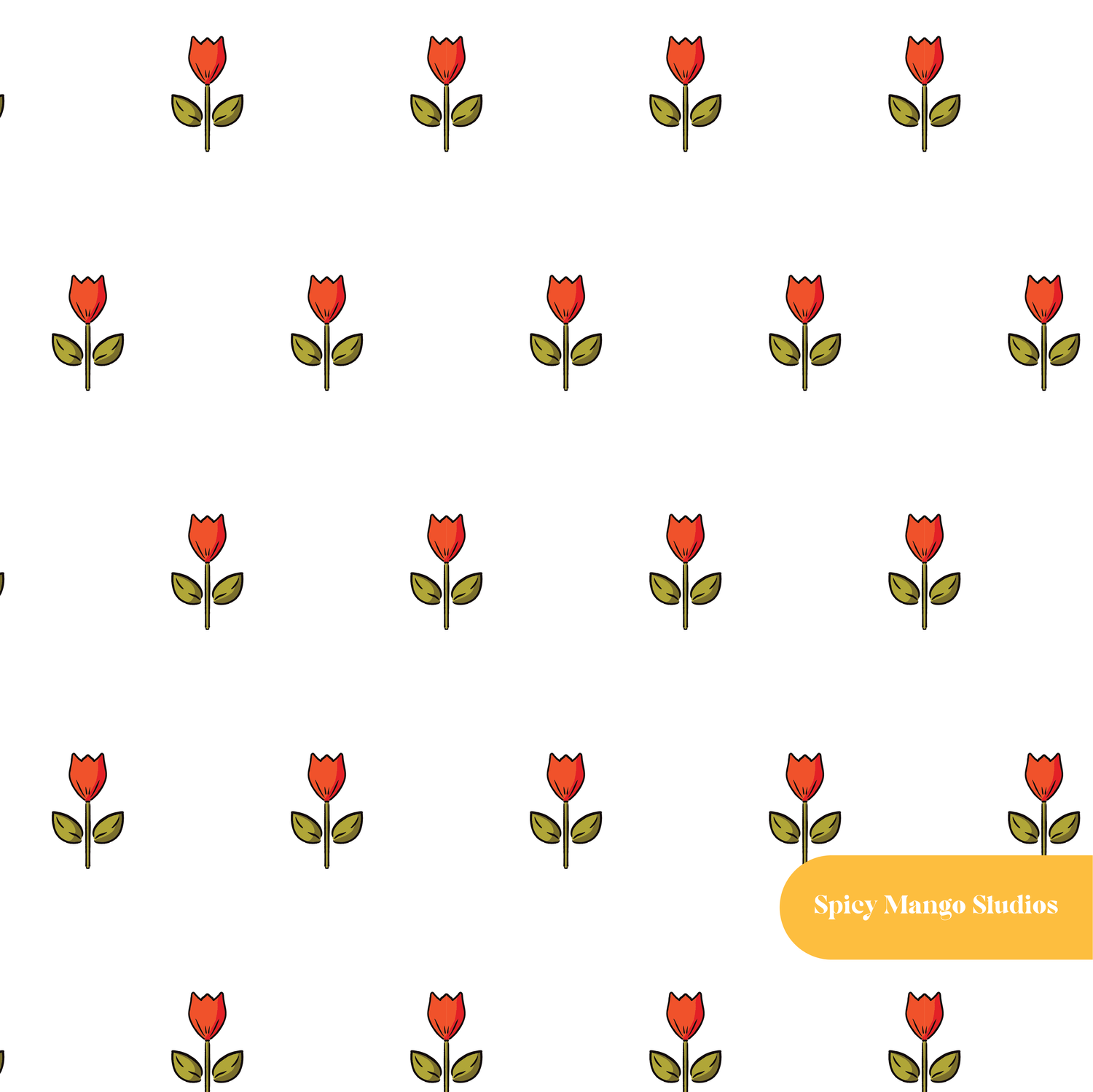White and Red Matilda Floral Seamless Pattern