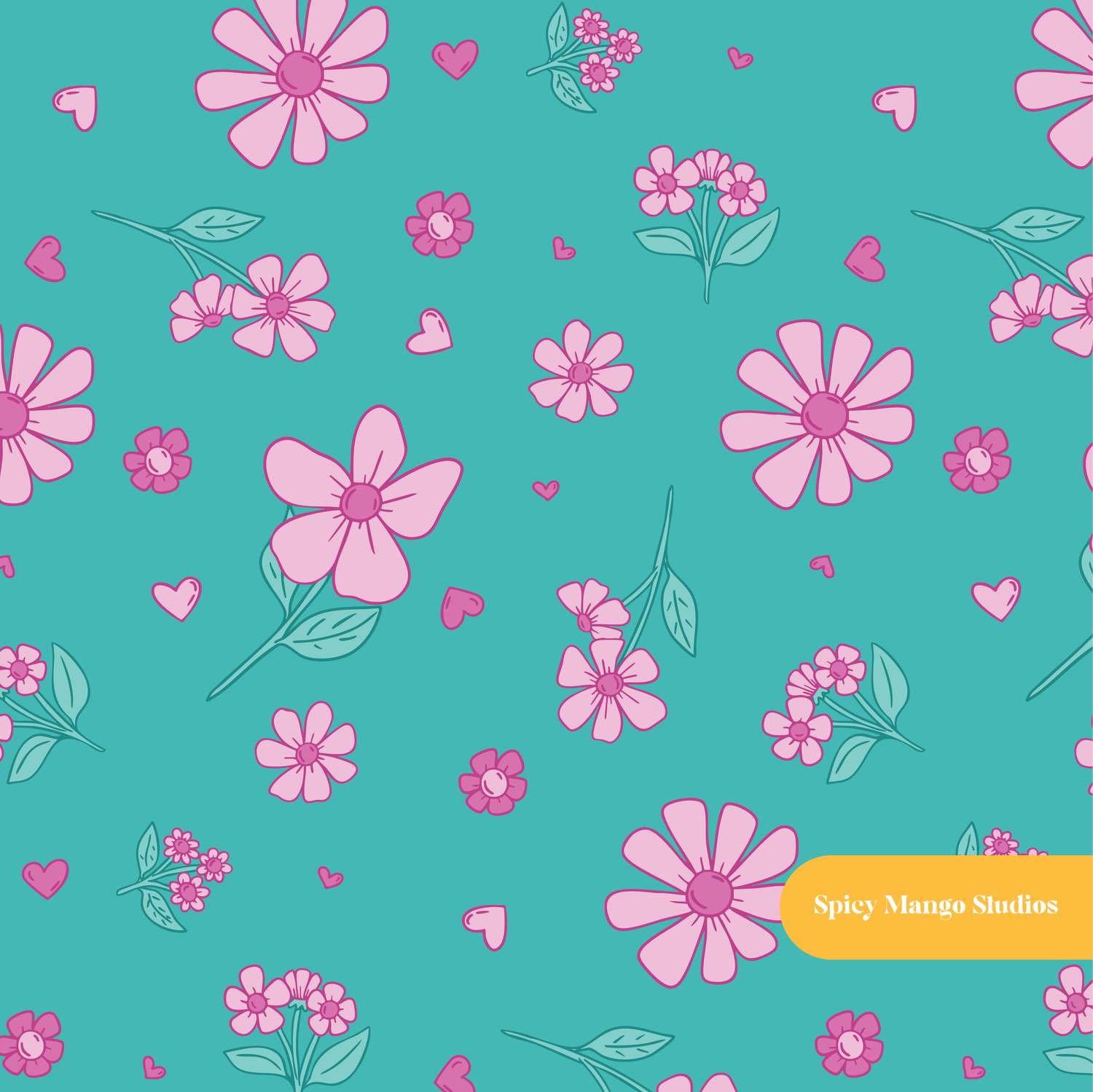 Pink and Teal Nadia Floral Seamless Pattern