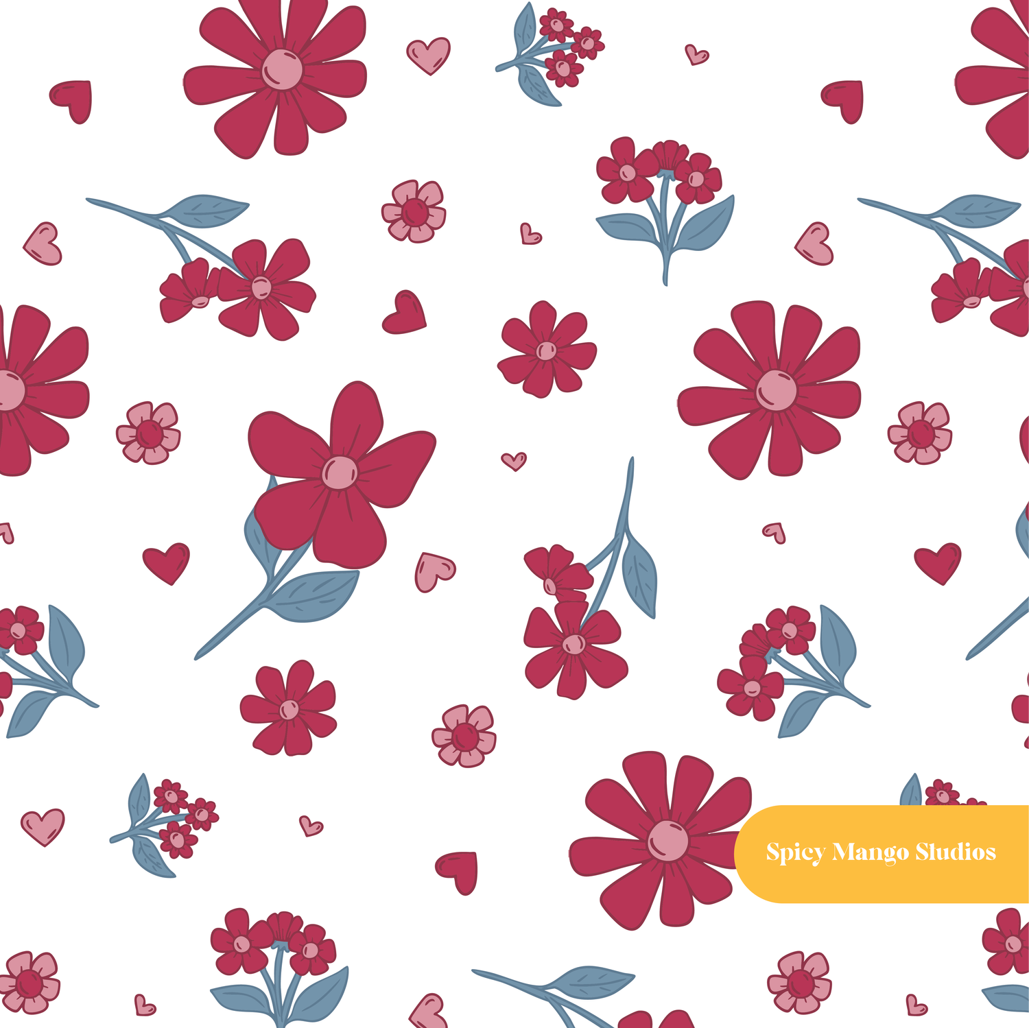 White and Crimson Nadia Floral Seamless Pattern