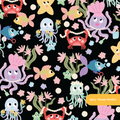 Black Ocean Friends Seamless Pattern
