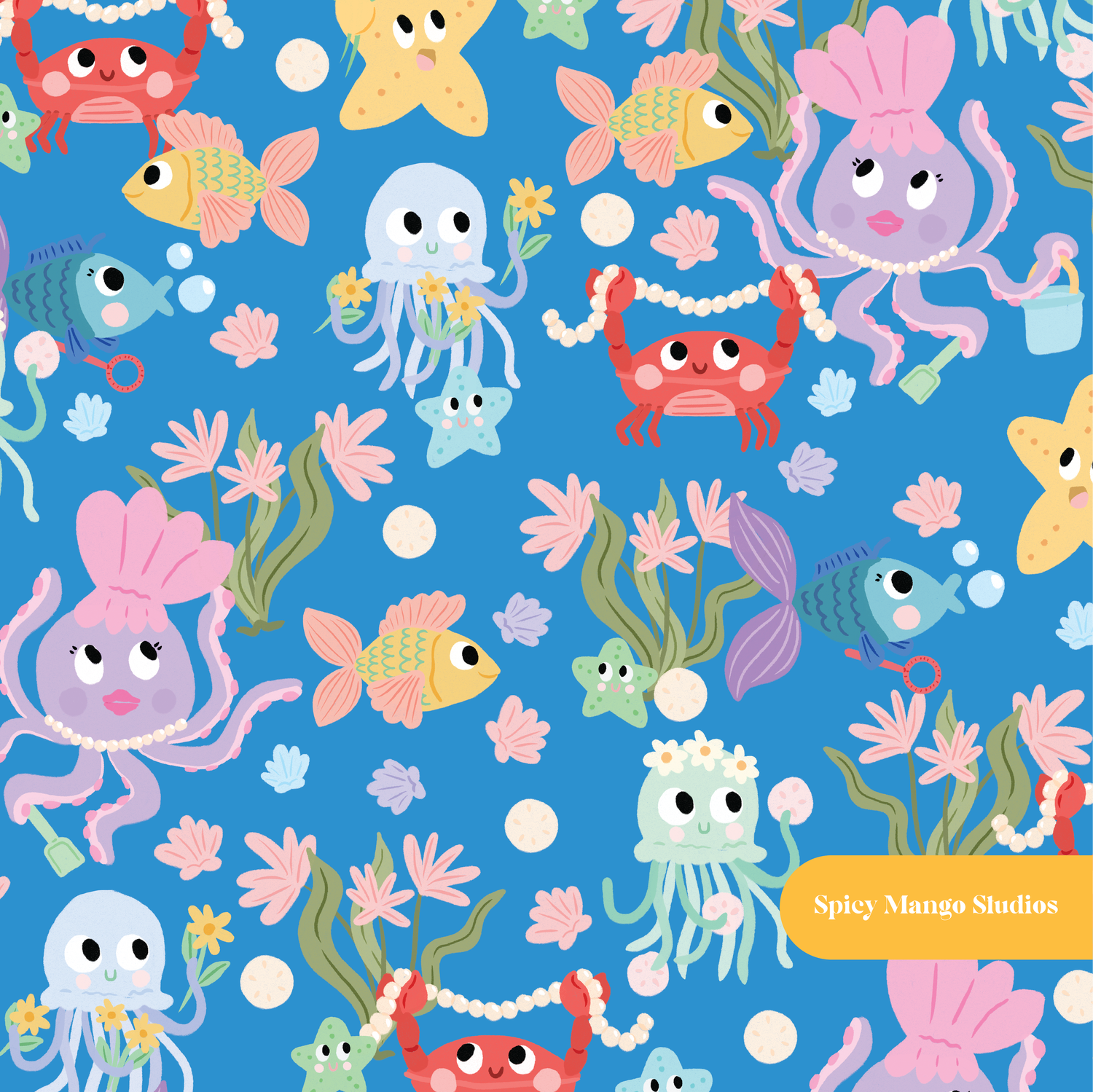 Blue Ocean Friends Seamless Pattern