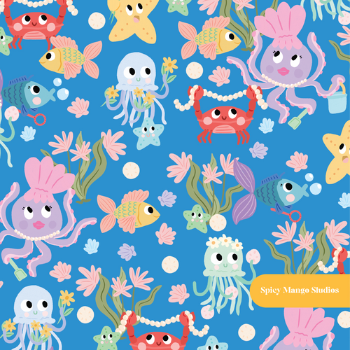 Blue Ocean Friends Seamless Pattern