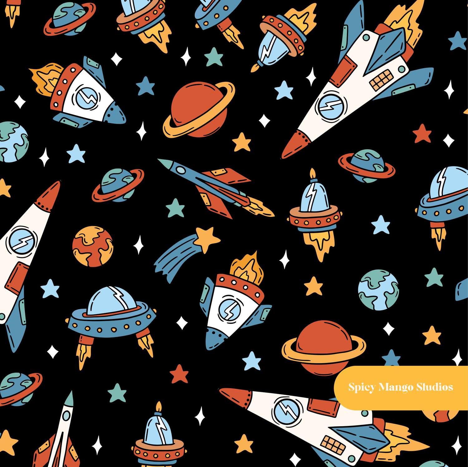 Black Out of This World Seamless Pattern – Digital Download
