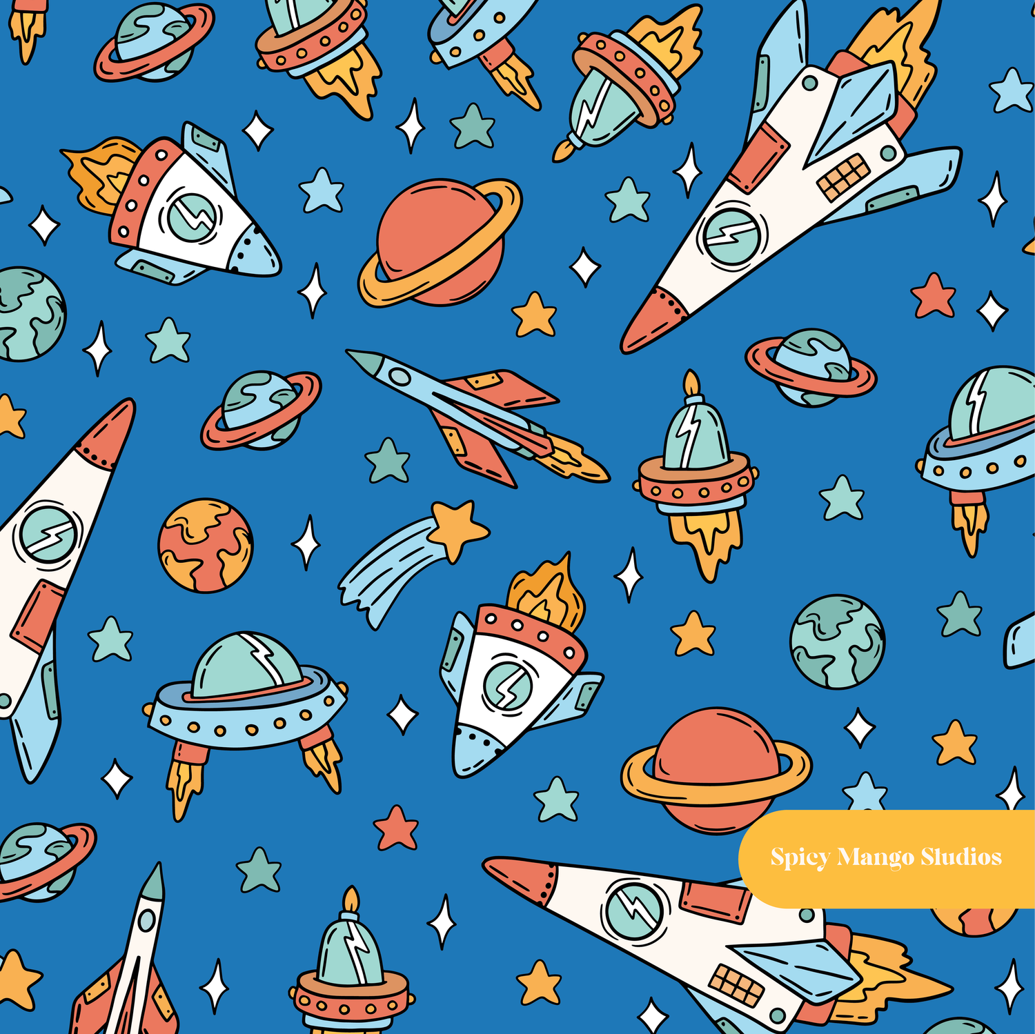 Blue Out of This World Seamless Pattern – Digital Download