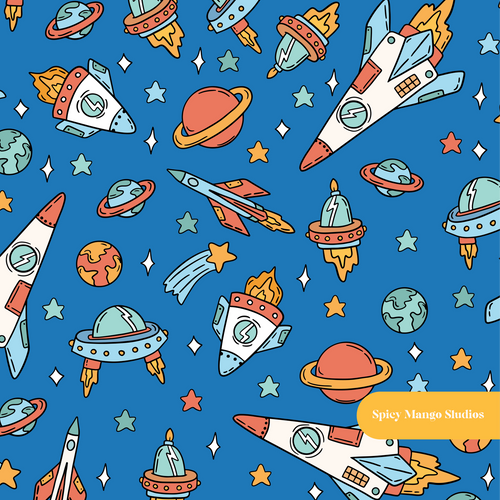 Blue Out of This World Seamless Pattern – Digital Download