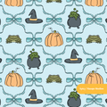 Aqua Halloween Pumpkin Bows Seamless Pattern