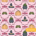 Pink Halloween Pumpkin Bows Seamless Pattern