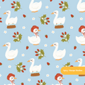 Blue Picnic Goose Seamless Pattern