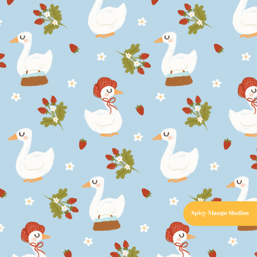 Blue Picnic Goose Seamless Pattern