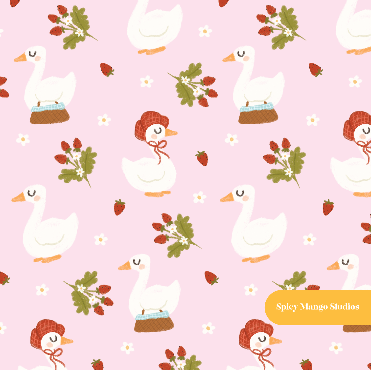 Lilac Picnic Goose Seamless Pattern