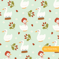 Pastel Green Picnic Goose Seamless Pattern