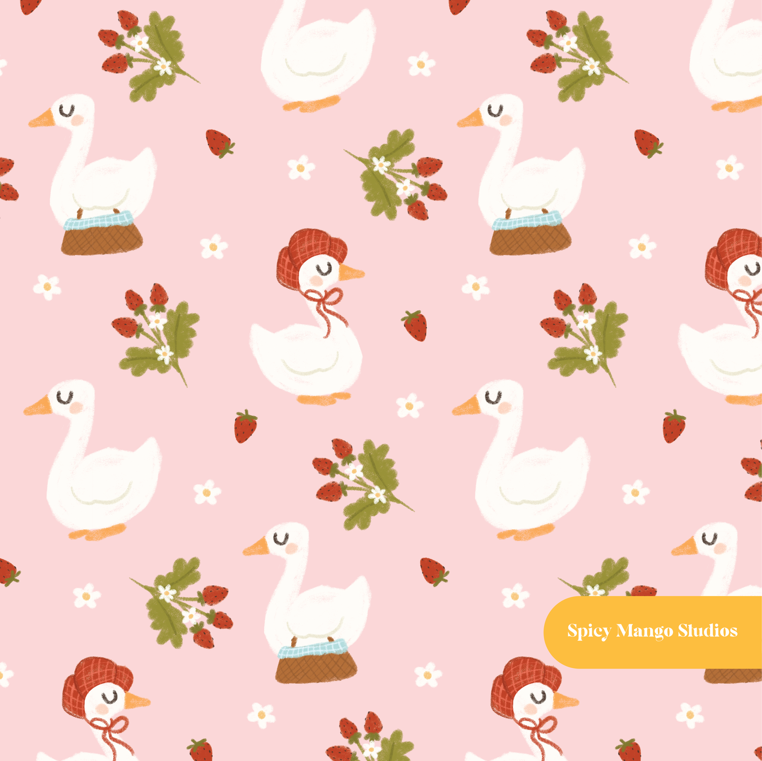Pink Picnic Goose Seamless Pattern