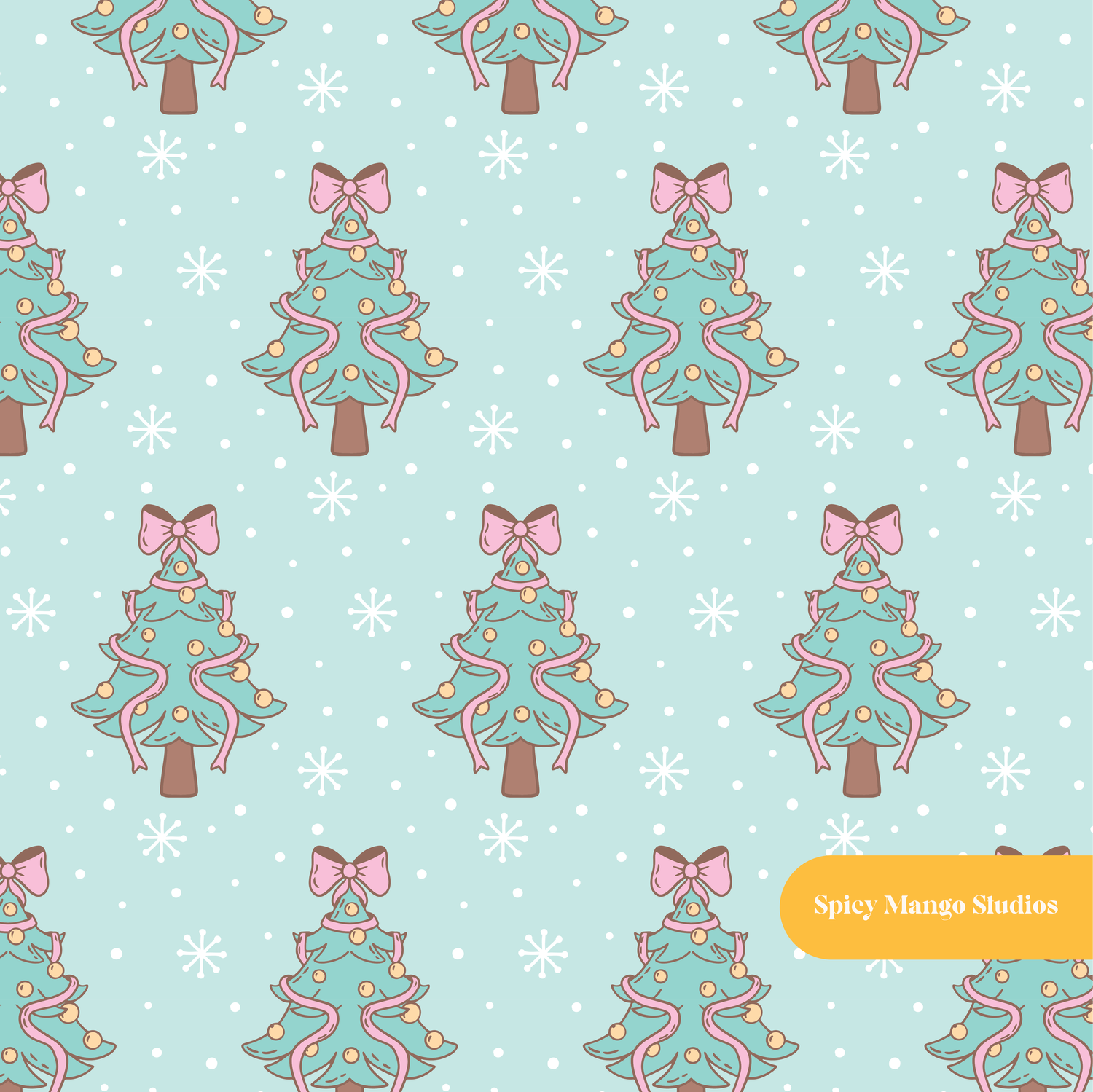 Mint Pastel Christmas Trees Seamless Pattern