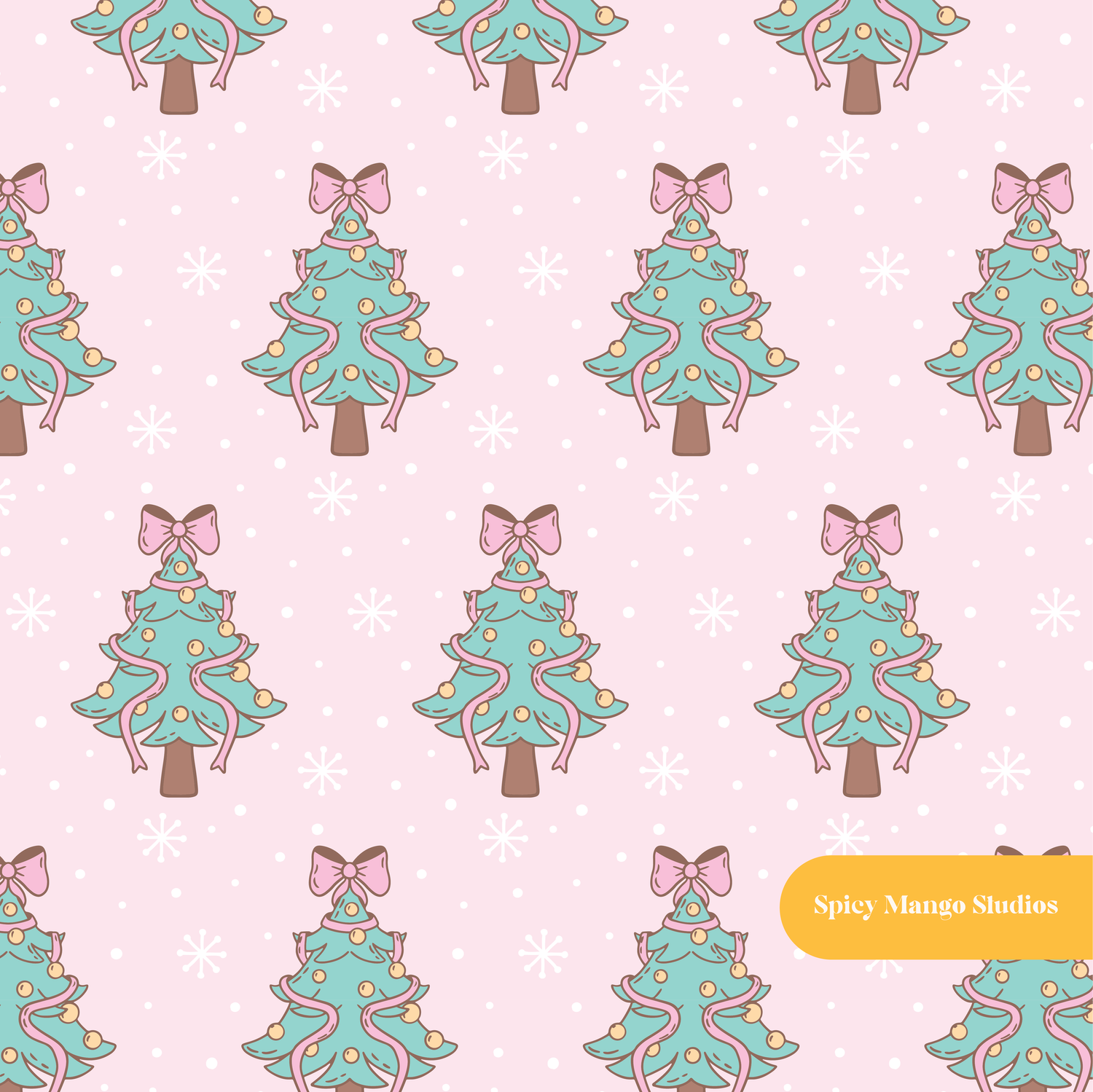 Pink Pastel Christmas Trees Seamless Pattern