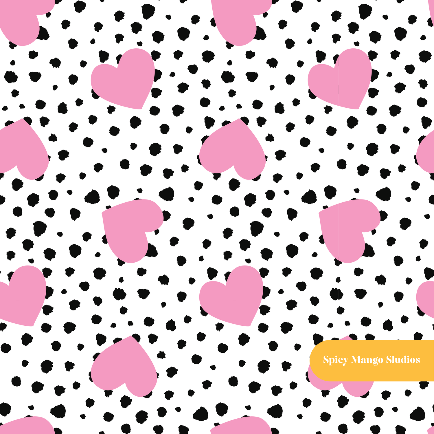 Pink and Black Polka Dot Hearts Seamless Pattern