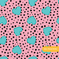 Pink and Teal Polka Dot Hearts Seamless Pattern