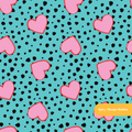 Teal and Pink Polka Dot Hearts Seamless Pattern