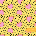 Yellow and Pink Polka Dot Hearts Seamless Pattern