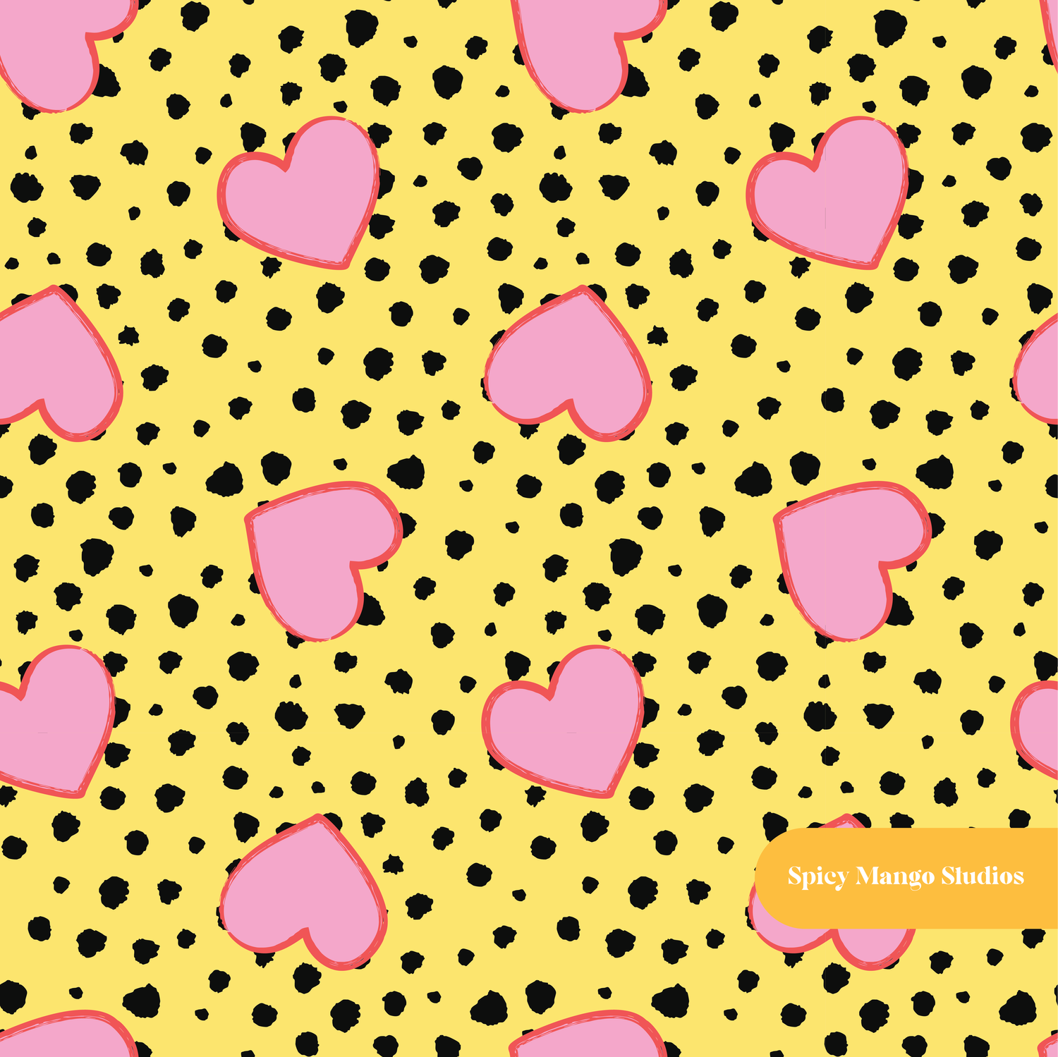Yellow and Pink Polka Dot Hearts Seamless Pattern