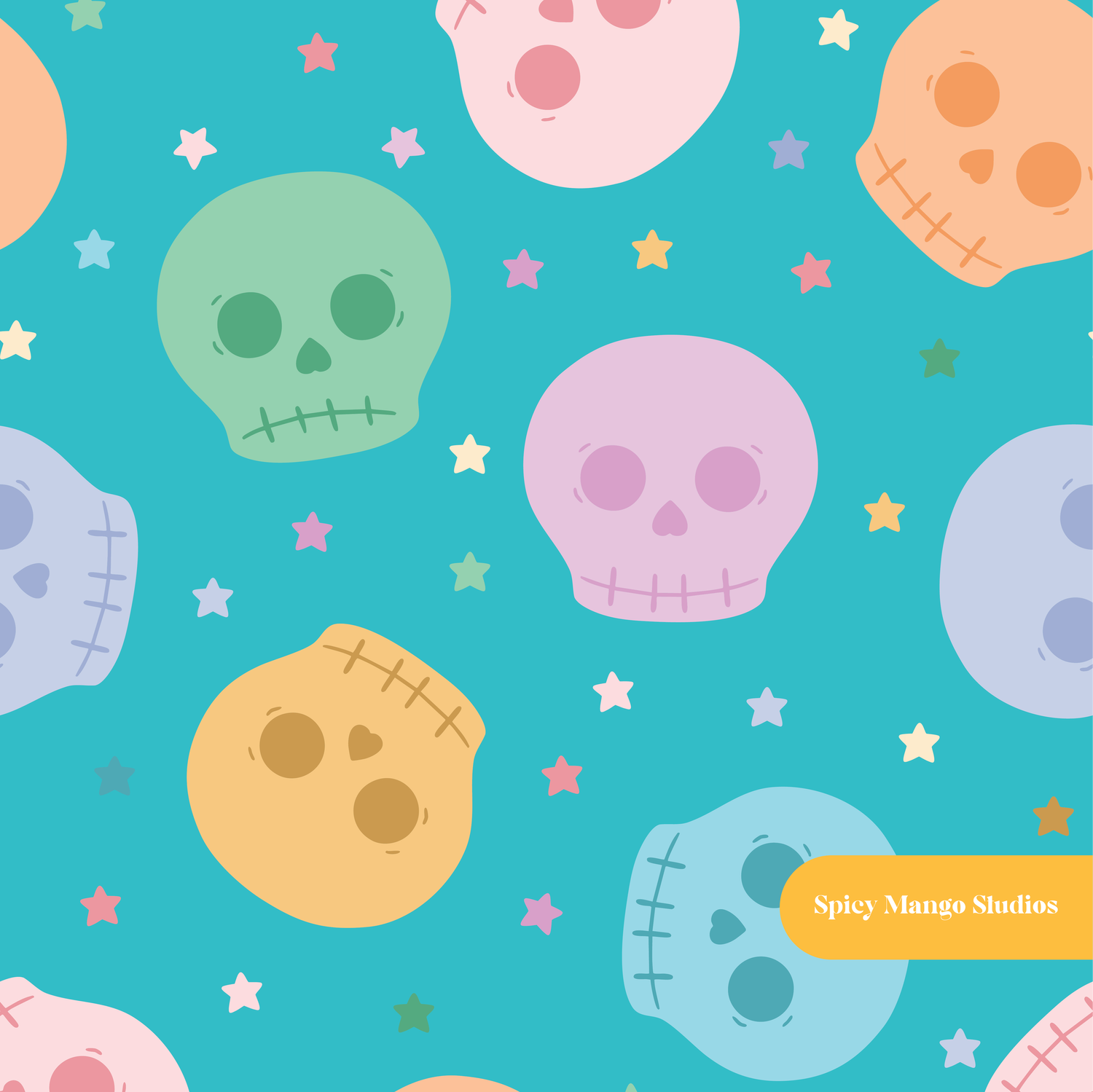 Aqua Pastel Halloween Seamless Pattern