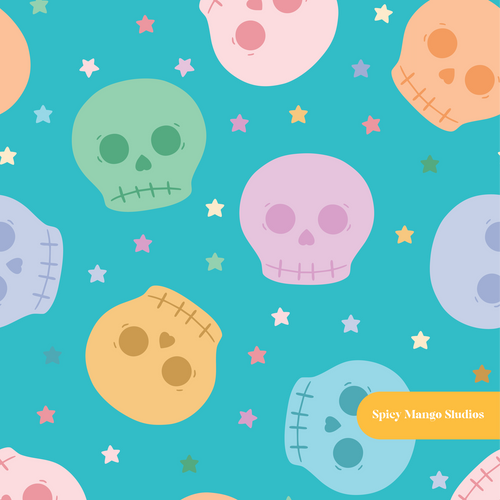 Aqua Pastel Halloween Seamless Pattern