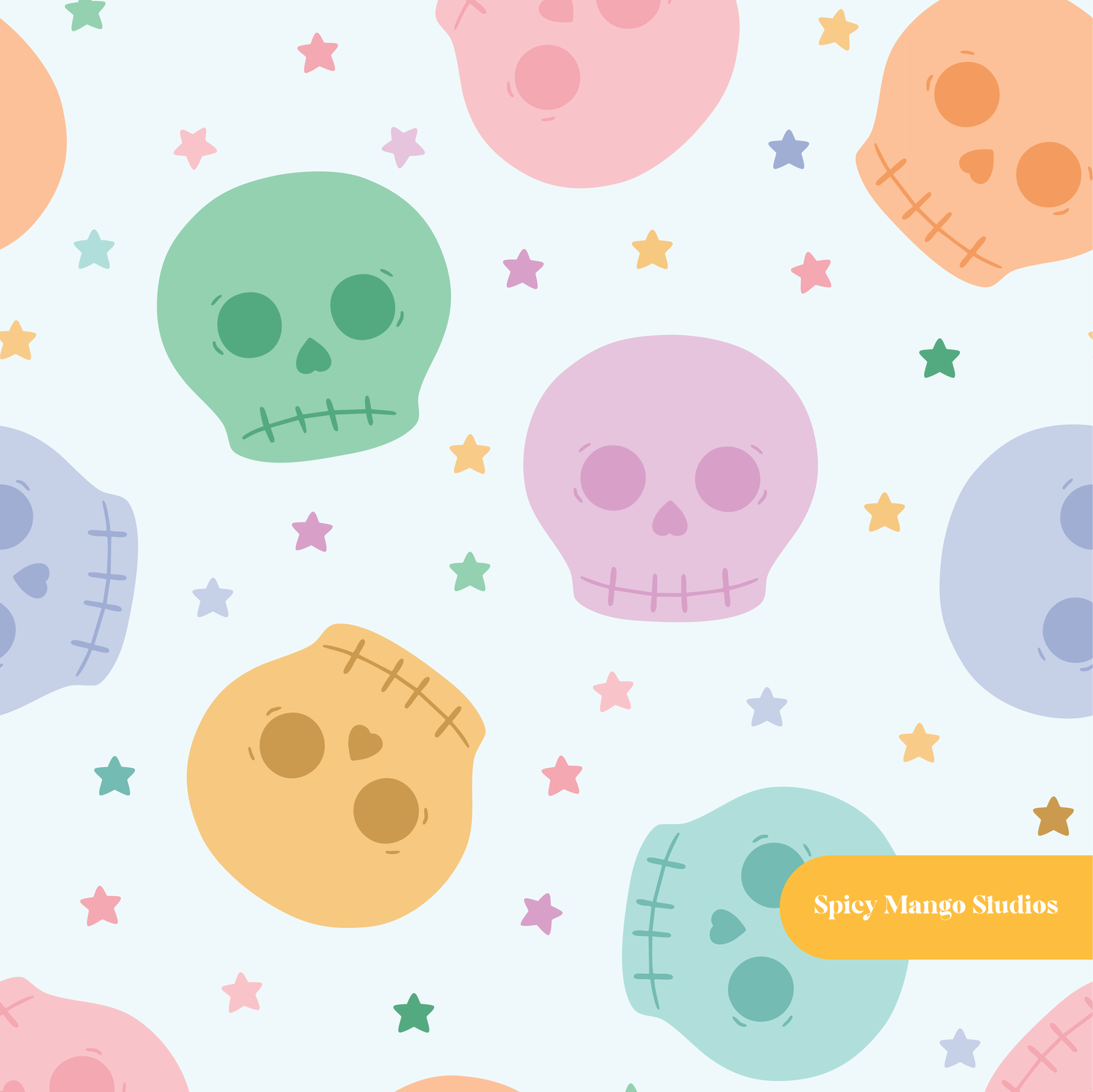 Light Blue Pastel Halloween Seamless Pattern