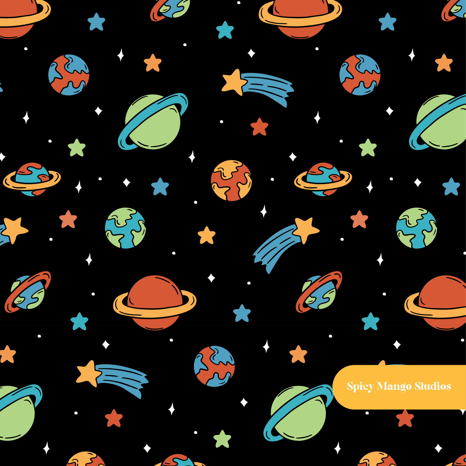Black Planet Express Seamless Pattern