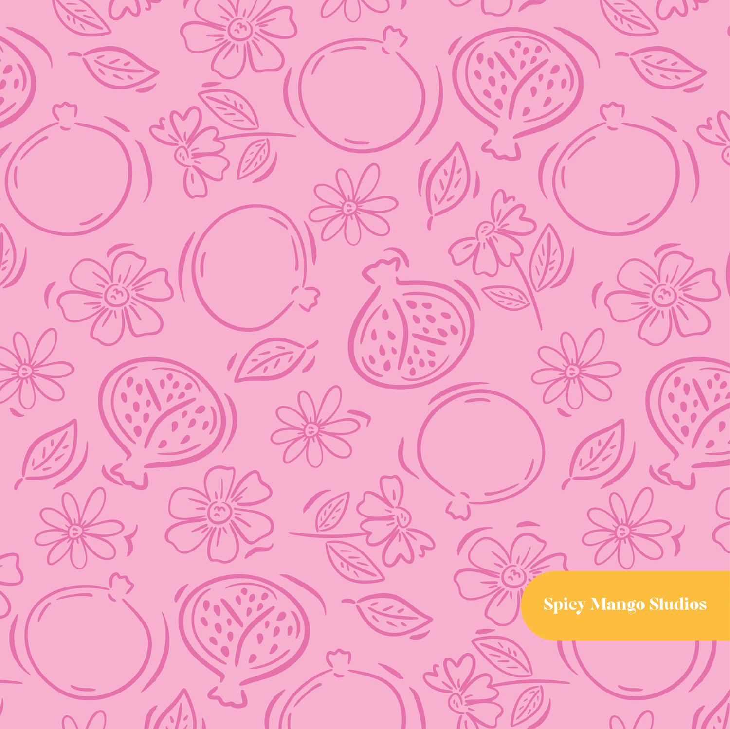 Dark Pink Pomegranate Floral Seamless Pattern