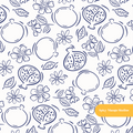 White and Blue Pomegranate Floral Seamless Pattern