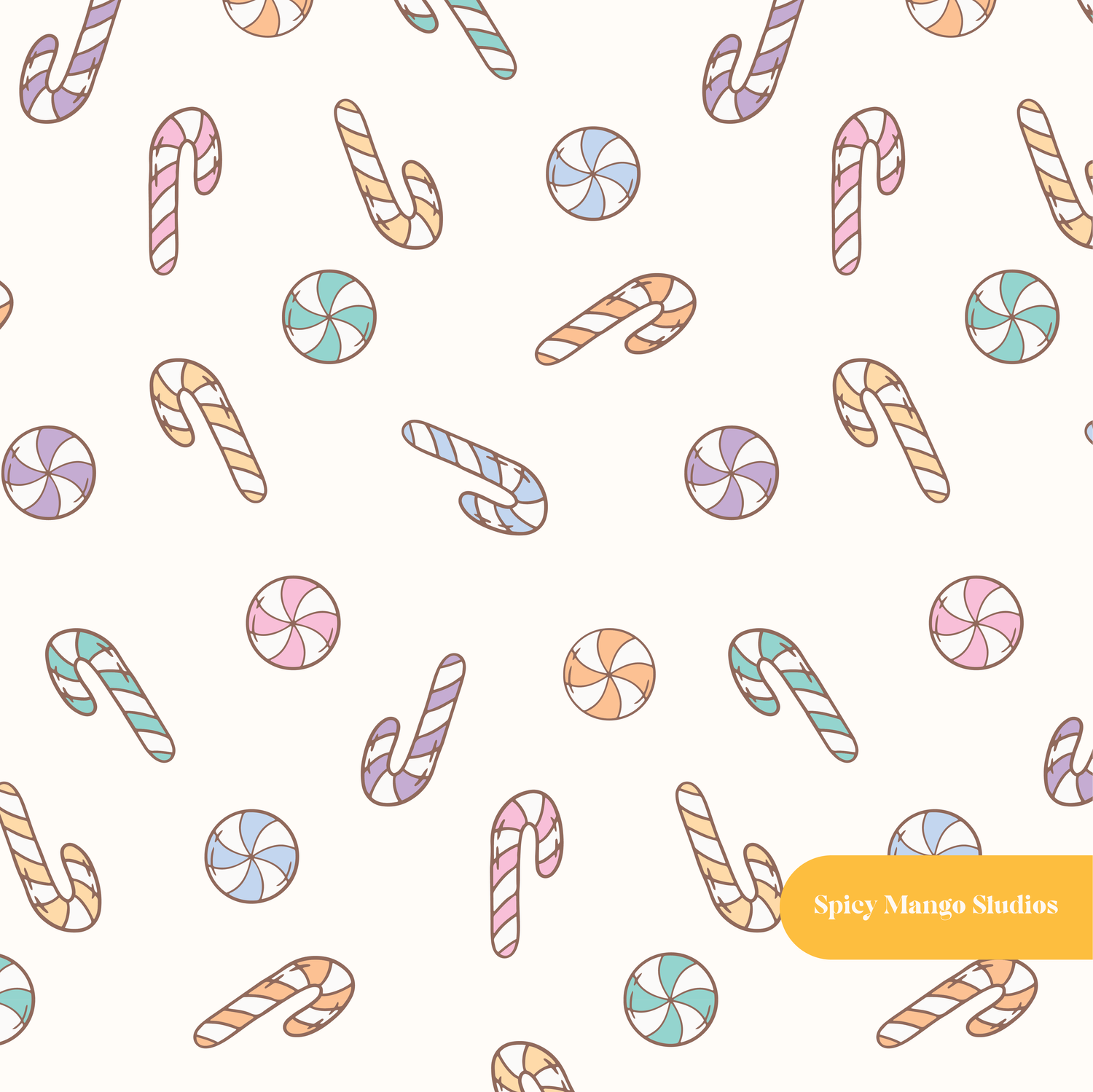 Neutral Peppermint Lane Seamless Pattern – Digital Download