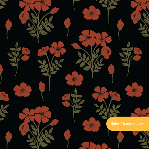 Black Rosalyn Floral Seamless Pattern