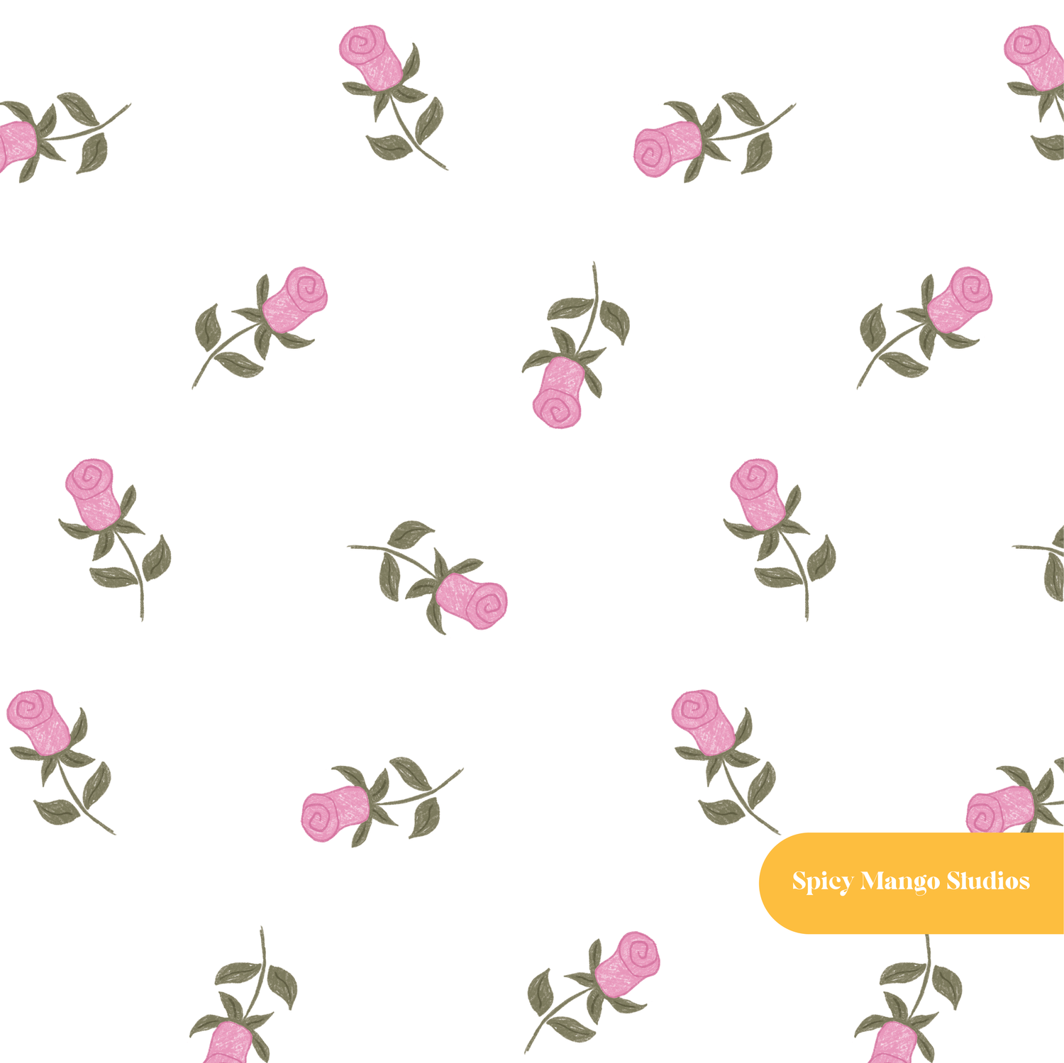 White Rosie Floral Seamless Pattern