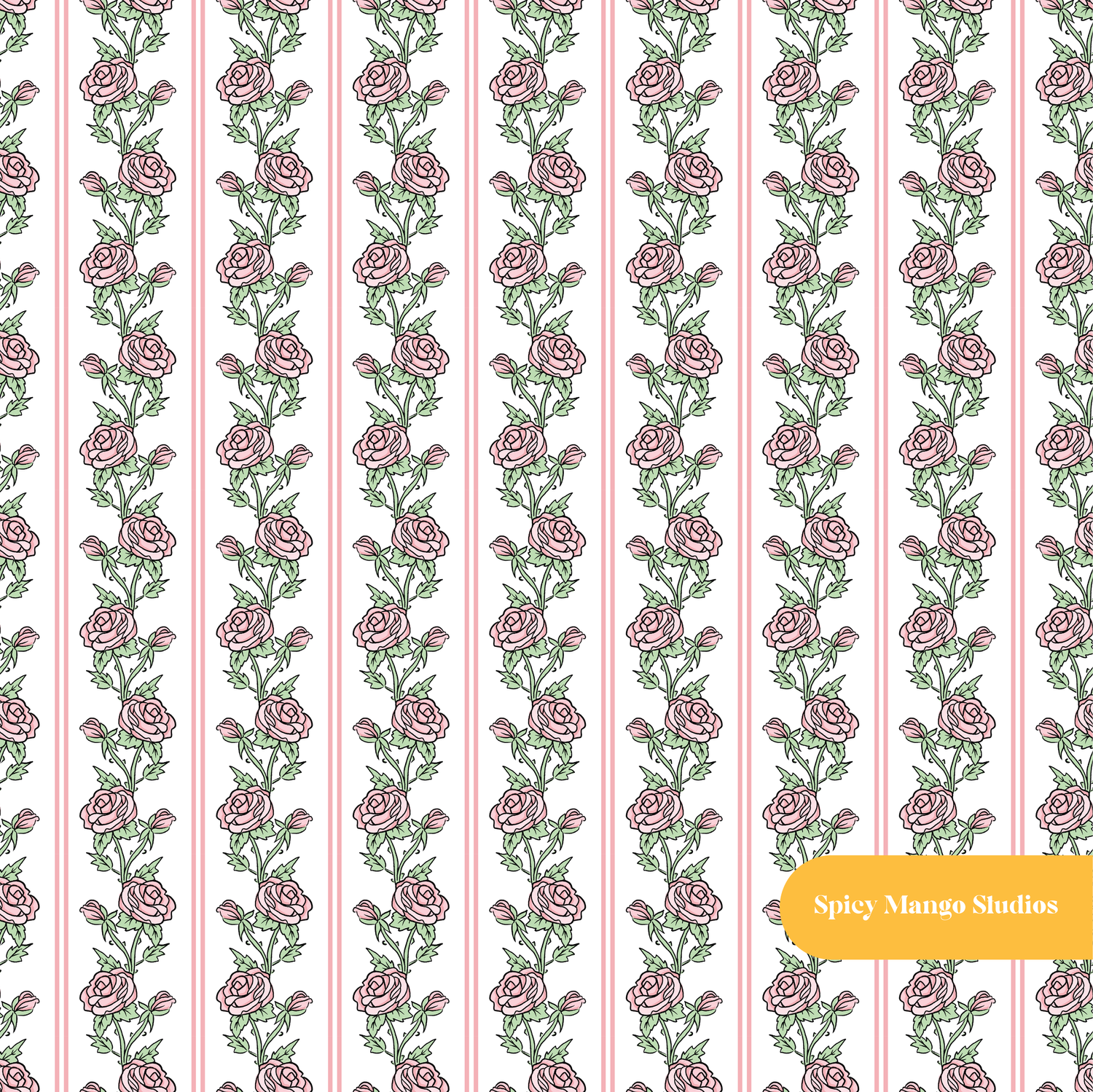 White Rose Stripe Seamless Pattern