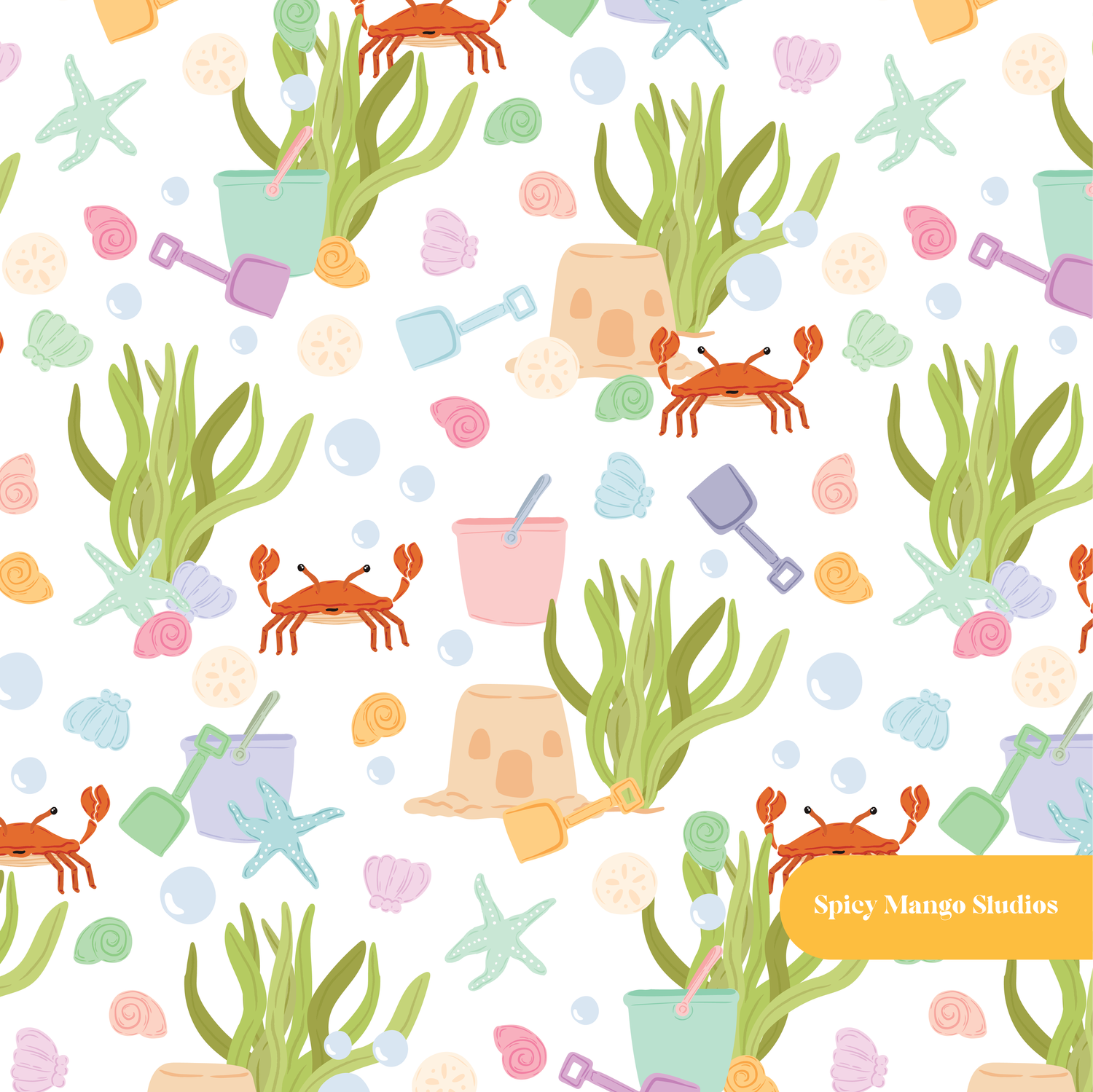 White Sandcastles Seamless Pattern