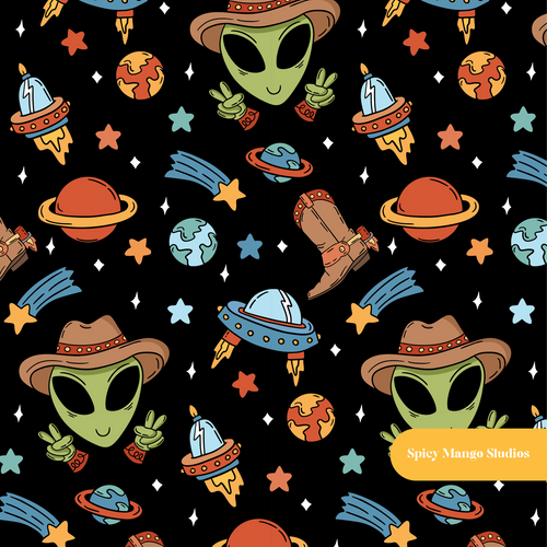 Black Space Cowboy Seamless Pattern