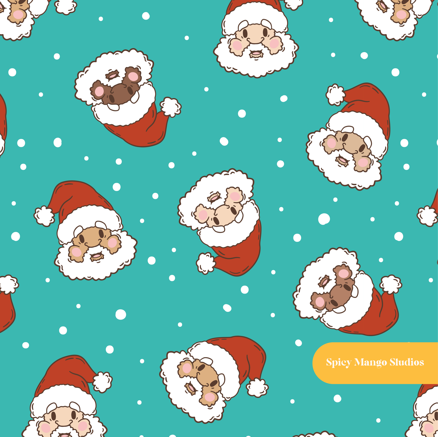 Teal Santa Claus Seamless Pattern