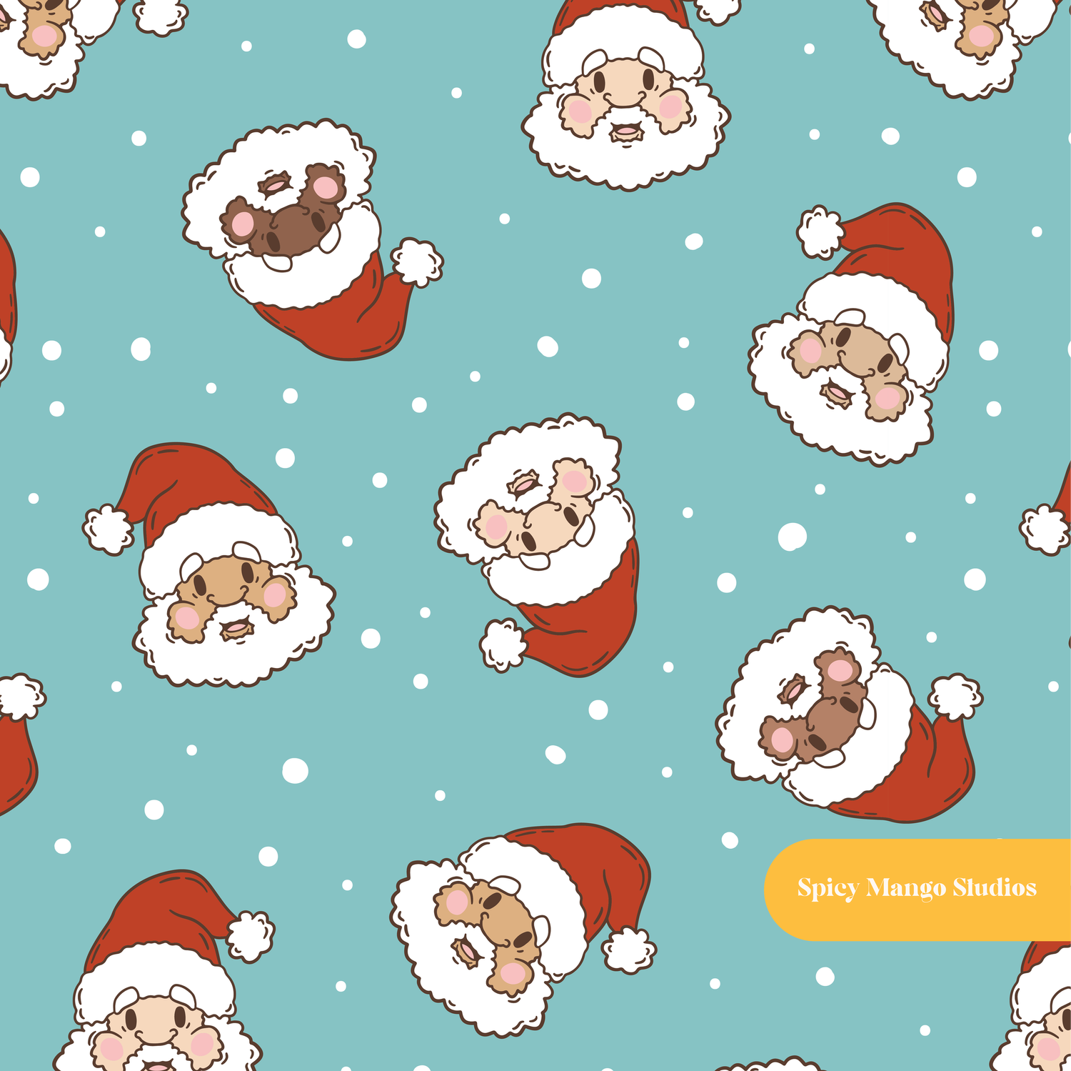 Winter Blue Santa Claus Seamless Pattern