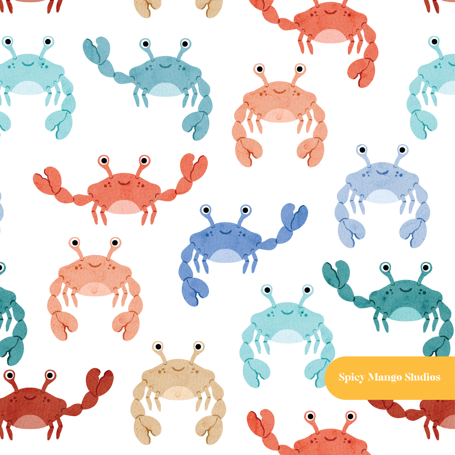White Summer Crab Medley Seamless Pattern