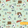 Green Seagull Adventures Seamless Pattern