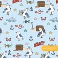 Light Blue Seagull Adventures Seamless Pattern