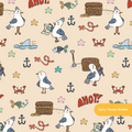 Sand Seagull Adventures Seamless Pattern