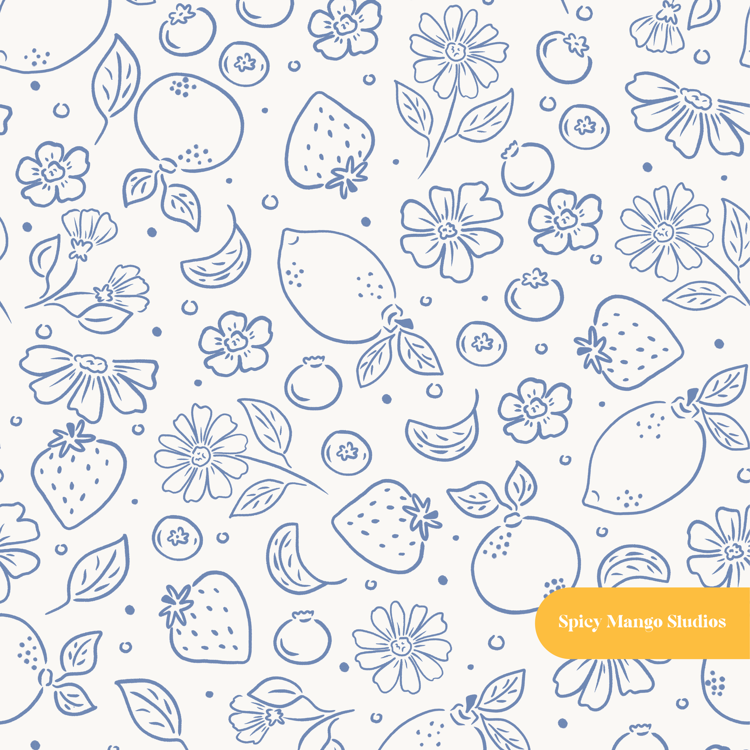 Blue Summer Fruit Medley Seamless Pattern
